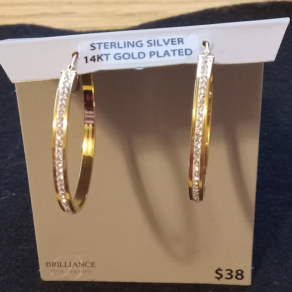 Sterling Silver Gold Accent/diamonds Hoop Earrings